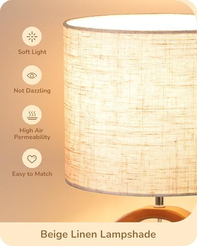 EDISHINE Small Wood Table Lamp, Nightstand Lamp, ON-Off Switch, Living Room - Image 3