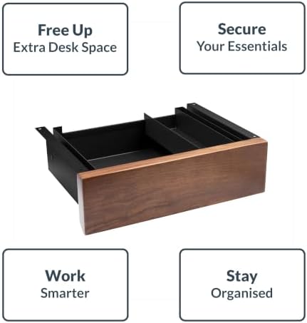 Desky Minimal Under Desk Drawer – Slim Pull-Out Metal Storage Organizer for Sit-Stand Desks, Smooth Glide, Space-Saving Design, Easy Mount, Prime Oak Laminate & White Frame - Image 5