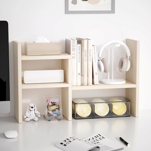 Jerry & Maggie Desktop Organizer Office Storage Rack Adjustable Wood Display Shelf, White, 5 Units, 16"L x 15.8"H x 6.8"W - Image 3