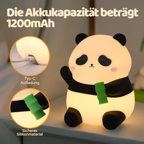 Rytinazzz Silicone Night Light for Kids, 50H Long Battery Panda Lamp, Gift for Kids, Soft Dimmable Bedside Light, Rechargeable Tap Control - Image 6