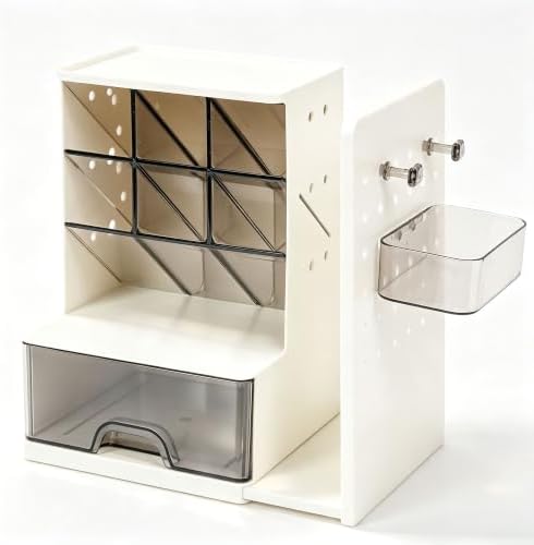 Desk Organizer with Drawer, Pen Holder with Slanted Pen Grooves White by Hiwhy