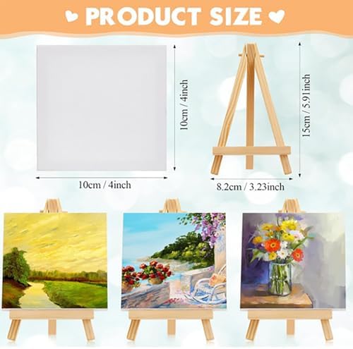 Mimorou 150 Pack Mini Canvas with Easel for Painting Wood, 4 x 4 Inch - Image 2