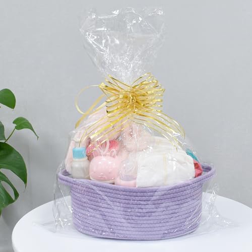 ABenkle Small Basket with Handles, Boho Decorative Rope Woven Dog Cat Toy Storage Bin Shelf Storage Organizer, Easter Christmas Gift Basket, 12"x8"x5" - Image 3