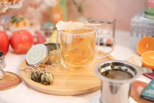 Teabloom Stay-Hot Heatproof Glass Mug with Loose Tea Infuser and Lid – 15 oz /430 mL – 2 Blooming Teas Included - Image 2