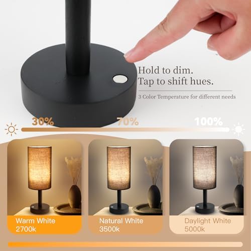 LALISU Cordless Table Lamp, 3 Color Portable Battery Lamp Wood Base Touch - Image 2