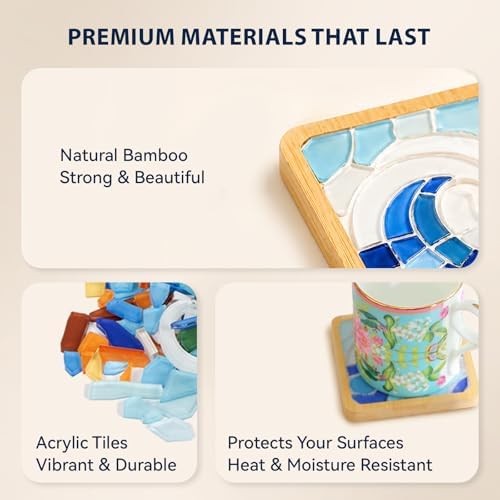 Glizma 6 Sets DIY Acrylic Mosaic Coaster Kit with Natural Landscape Patterns, Unique Landscape Design Coasters Craft Kit for Adults & Women, Complete Mosaic Coaster Making Kit for Home Decor & Gifts - Image 4