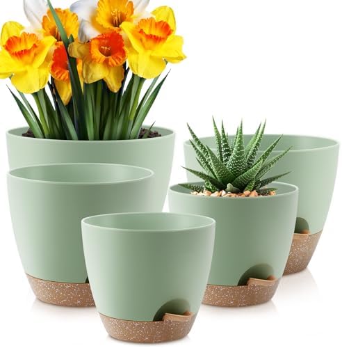 YNNICO Self Watering Plant Pots 10/9/8/7.5/7 inch for Indoor Plants by AFamilyofGardenLovers