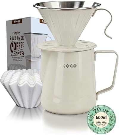 AGOGO Stainless Pour Over Coffee Maker Set, 50 Paper Filters, 20oz, Cream by AGOGOOfficial