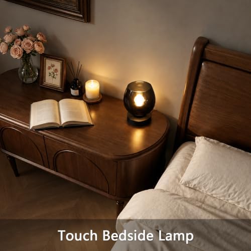 ONEWISH Touch Bedside Table Lamp, 3-Way Dimmable, Globe Glass Shade, 7.5 Inch Ultra Compact Nightstand Lamp, Warm White 2700K LED Bulb Included, Modern Design(Black) - Image 6
