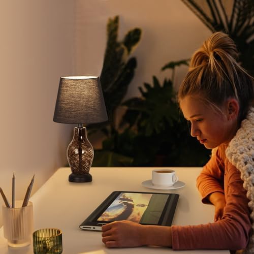 ONEWISH Small Bedside Table Lamp Set of 2, Wine Bottle Shape Glass Body, Warm Ambient Lighting, Bulb Included, 14" Height, Black - Image 2
