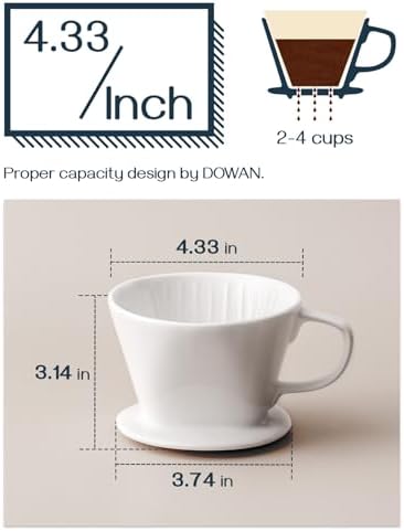 DOWAN Pour Over Coffee Maker, Non-Electric Pour Over Coffee Dripper, Manual Brew Maker, Single Cups Porcelain Slow Brewing Accessories for Gifts,White - Image 3