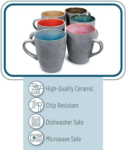 BTaT- Porcelain Coffee Mugs Set, 12 oz (350ml), 6 Pack, Ceramic Coffee Mugs, Matte Black Outside and Colorful Inside, Restaurant Cups for Tea, Cappuccino, Cocoa, Cereal, Mug Gift Set, Dishwasher Safe - Image 4