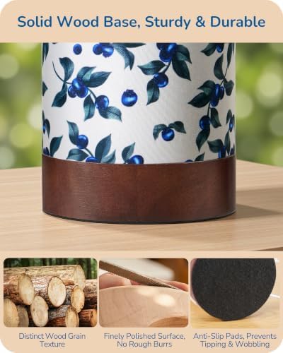 EDISHINE 9.85" Small Cute Table Lamp with TC Fabric Lampshade, Wood Base - Image 2