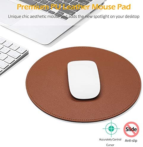 ProElife Premium Cute Round Mouse Pad Mat Waterproof PU Leather 8.66-Inch Mousepad with Anti-Skid Base Stitched Edge for Home Office Gaming Computer Laptop Accessories (Brown) - Image 4