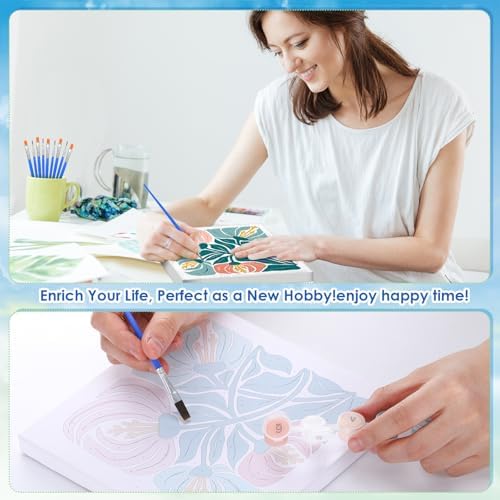 RoundFunny 8 Set Paint by Numbers Drawing Kit for Adults,Simple Blossom - Image 5