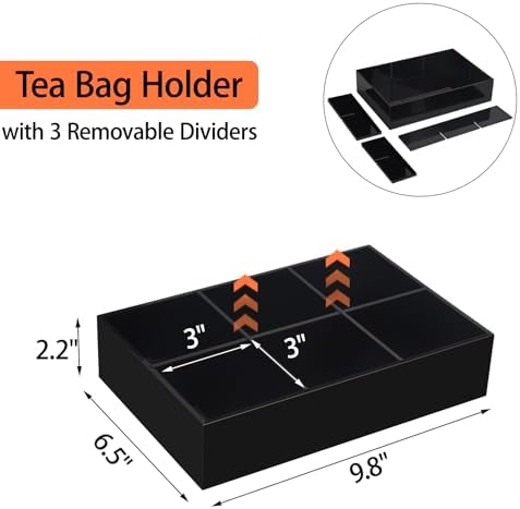 Tasybox Acrylic Tea Bag Organizer, Black Tea Bag Holder, Drawer Organizer - Image 3