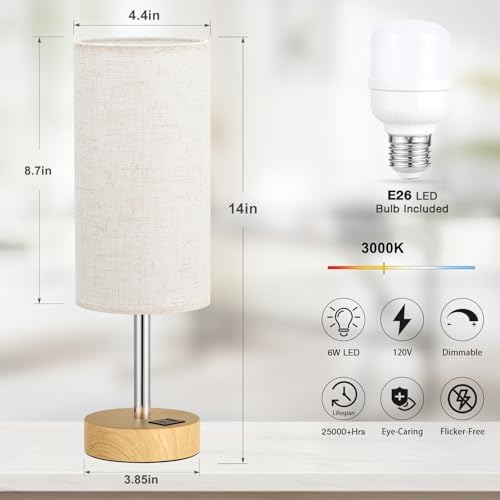 Dicoool Bedside Table Lamp for Bedroom - 3-Way Dimmable Touch Lamp, USB A+C - Image 5