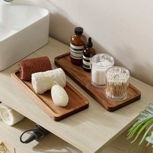 Bathroom Vanity Tray, Acacia Wood Counter Tray, Toilet Tank Tray, Appetizer Charcuterie Snack Serving Board, 13.8 x 5.5 x 0.8 inch - Image 4