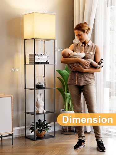 Large Floor Lamp with Shelves, 5-Tier Tall Floor lamp with for Living Room, Shelf Floor Lamp with 3 CCT LED Bulb, Corner Display Standing Column Lamp, Etagere Organizer Tower Nightstand for Bedroom - Image 2