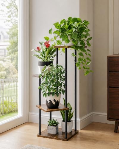 Bamworld Small Plant Stand 4 Tier Corner Plant Shelf for Indoor Plants by Bamworld