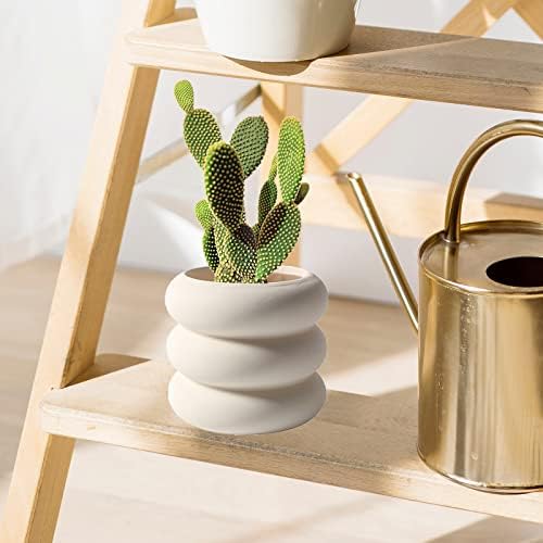 Ceramic Plant Pot Indoor, 4.5 Inch Beige Unglazed Flower Pot with Drainage Hole, Small Bubble Design Ceramic Planter for Home & Office Decor - Image 4