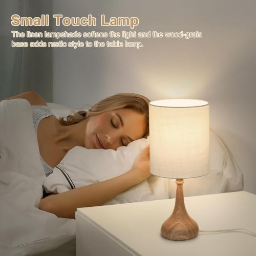 Dimmable Small Table Lamp, Bedside Lamps Touch Control for Bedrooms Nightstand with Wood Grain Base, Desk Lamp Night Light for Office Living Room, 9W 3000K LED Bulb Included - Image 6