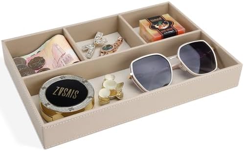 GORESE PU Leather Valet Tray, Stackable Jewelry Trays for Dresser, Drawer Nightstand Organizer Bedside Trays for Men Women, Entryway Desk Catchall Tray for Trinket, Key, Purse, Watch, Cologne, Beige by GORESE