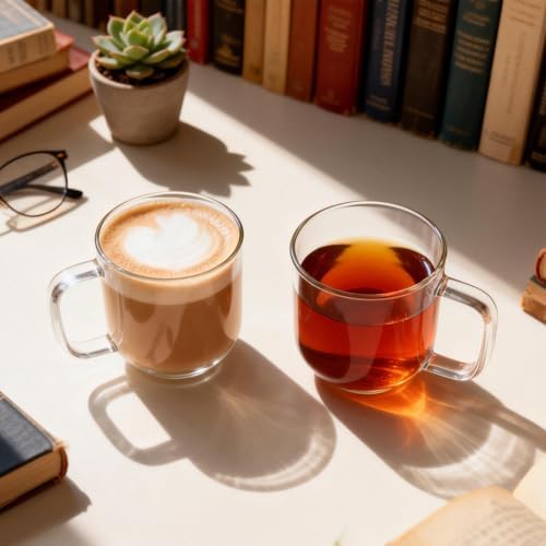 Glass Coffee Mugs, 8 oz iced coffee cups, Clear Tea Cups Set of 2, Glass Mugs with Handles, Glass Cups for Latte, Cappuccino, and Tea - Image 2