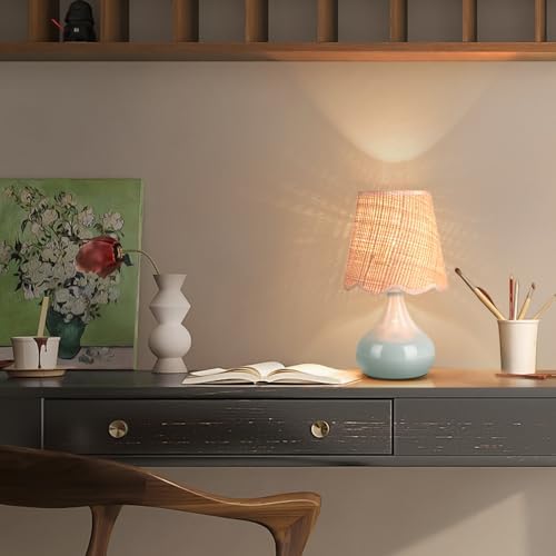 Blue Small Touch Control Table Lamp for Bedroom, Blue Bedside Lamps for Nightstand,Cute Mini Small Table Lamps for Small Spaces with Scalloped Shade for Kitchen Counter,Bookshelf,Living Room - Image 5