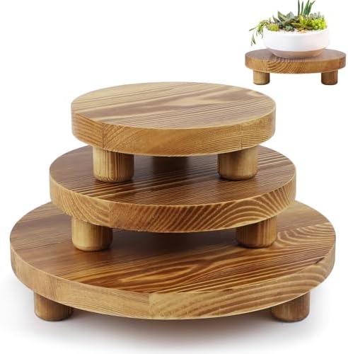 Wooden Plant Stands,Wood Risers Indoor Outdoor for Decor,Wooden Stool Display Stand for Home Table Bathroom Kitchen,Round Brown,3PCS by Unknown