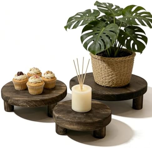 6"/8"/10" 3pcs Unfinished Rustic Wood Stands - Wooden Round Riser - Plant Risers Stand for Decor Display by ORBEIN