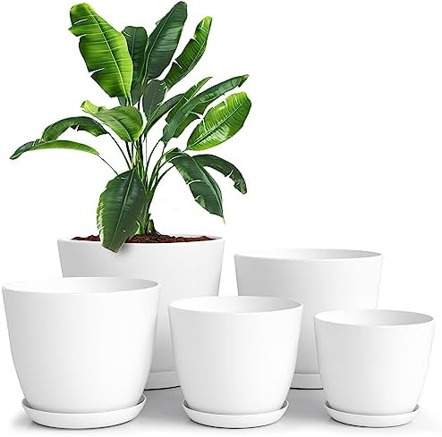 Plant Pots Indoor with Drainage, 5 Pack Multi-Size Planters Set, White by UTOPIAHOME