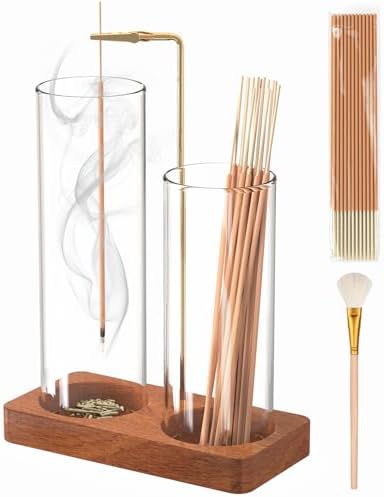 Incense Holder with Glass Jars, 2 in 1 Incense Sticks Holder & Ash Catcher, Upside Down Incense Burner with Storage for Meditation, Yoga, Spa, Home Decor, with 20 Incense Sticks & Brush by Unknown