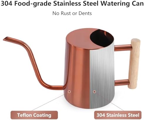 Watering Can Indoor Plants, 35oz Small Stainless Steel Metal Watering Can Modern Decorative Watering Pot with Long Spout for Indoor House Plant Bonsai Garden Flowers (Copper) - Image 5