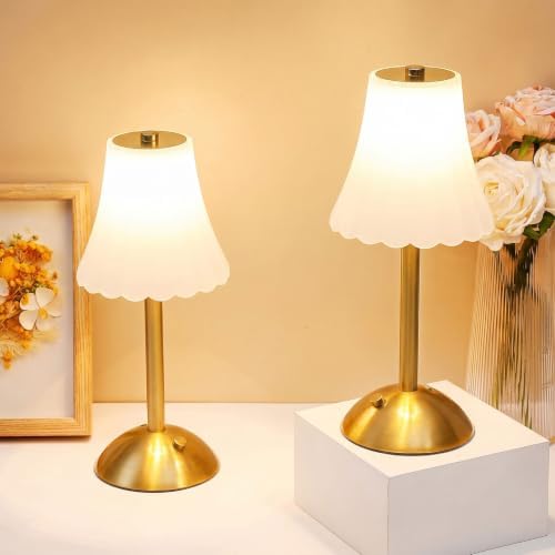 Liliful 2 Pcs Cordless Table Lamp LED Touch, Gold, Frosted Rose Style by Liliful
