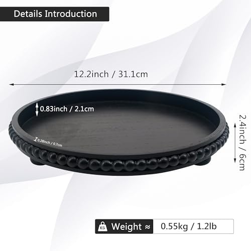 FramePro Decorative Tray 12in Round Wood Beaded - Black Serving Tray Risers for Living Room, Coffee Table, Kitchen or Farmhouse Display - Image 2