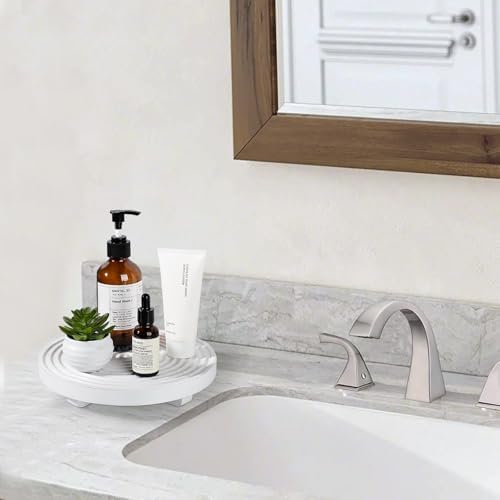 Round Decorative Tray Farmhouse Bathroom Decor Wood Riser, 9" White - Image 4