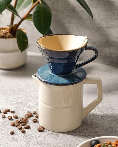Pour Over Coffee Maker, Single Cup Ceramic Coffee Dripper, Reusable Filter Cone Drip Holder Slow Brewer with Hole Flat Bottom for Home, Office, Travel, Camping (Blue) - Image 5