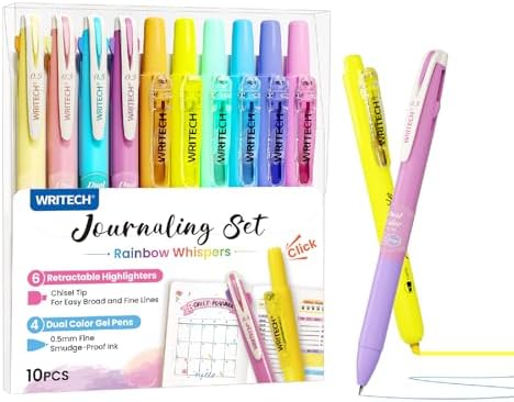 WRITECH Gel Pens Journaling Highlighters: Pastel 2-in-1 Journal Set 10ct by WRITECH