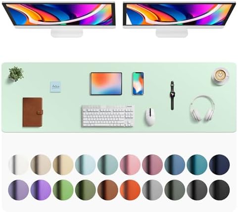 Aothia Faux Leather Desk Mat - Large Mouse Pad, Non-Slip PU Leather Blotter, Waterproof Writing Surface for Office and Home (Aqua, 63" x 17") by AothiaSimpleNaturalUnique