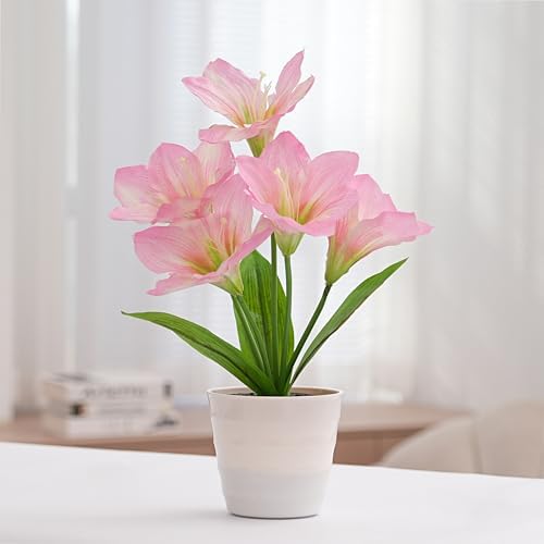 Artificial Pink Lily Flower Lamp, LED Light for Bedroom Bar Coffee Shop Wedding Decor, Gifts for Women Mom Daughter Grandma Girlfriend Coworker Friend Birthday Christmas Valentines Mothers Day - Image 2
