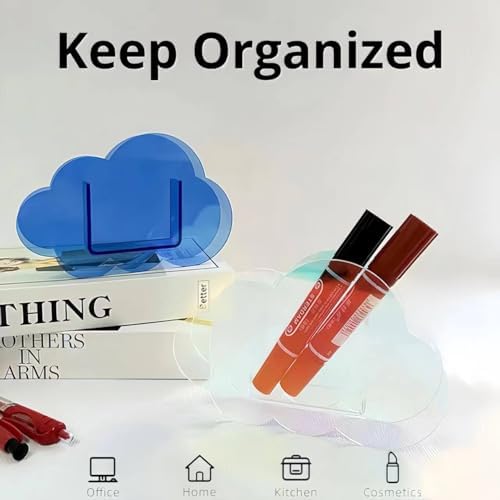 Aesthetic Cloud Pen Holder for Desk Cute Office Supplies Acrylic Cubicle Decor Kawaii Workspace Accessories Clear Makeup Organizer for Women Girls Pencil Cup Large Caddy for Home Office (Blue) - Image 4
