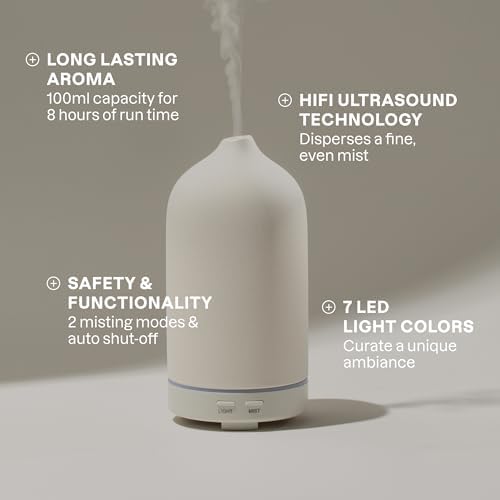 Cliganic Ceramic Essential Oil Diffuser, 100ml Cool Mist Humidifier, Sage - Image 2