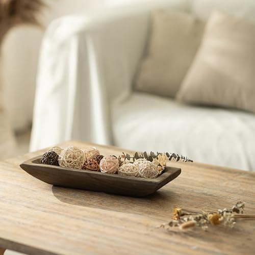 Hanobe Wood Decorative Dough Bowl for Coffee Table Decor, 14" Rustic Brown - Image 6