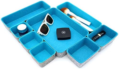 Welaxy Minimalist Felt Desk Drawer Organizer 8pc Turquoise Storage Bins by Welaxy