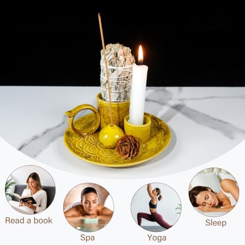 5 in 1 Ceramic Incense Holder for Palo Santo, Sage, Sticks, Cones, Candle - Image 3