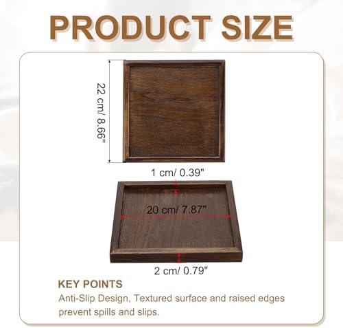 Wooden Serving Tray Square Wood Serving Tray Decorative Platter, 8.7x8.7 Inch Fit for Home Decor Kitchen Coffee Table Candle Holder, (Brown) - Image 2