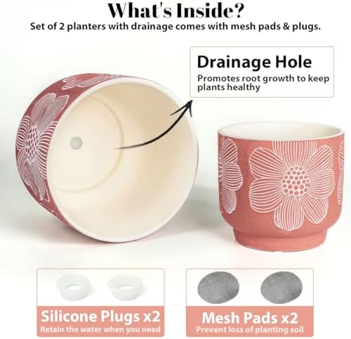 Ceramic Plant Pots, 8+6 Inch, 2 Pcs Indoor Planters with Drainage Holes - Image 4