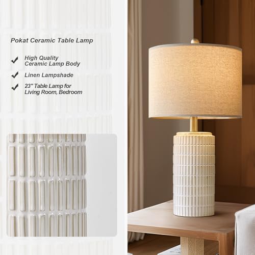 PoKat 23" Modern Ceramic Table Lamp Set of 2 for Living Room Bedroom, White - Image 4