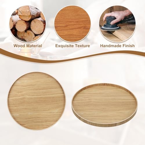 Wooden Serving Tray Round Wood Serving Tray Decorative Platter, 15.2 Inch Fit for Home Decor Kitchen Coffee Table Candle Holder, (Light Brown) - Image 4